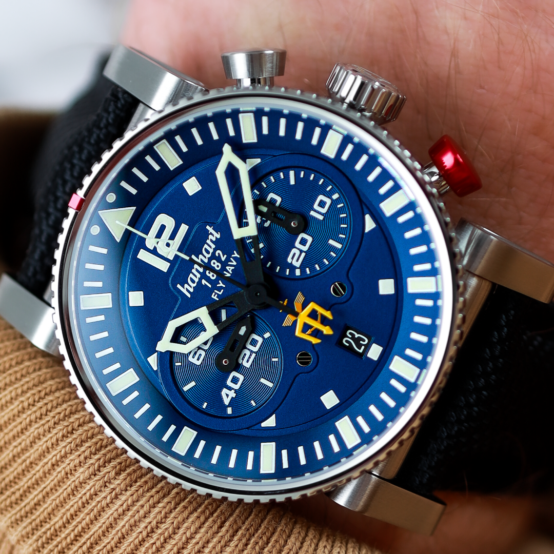 Hanhart PRIMUS Fly Navy in Steel | Men's watch available at Define Watches