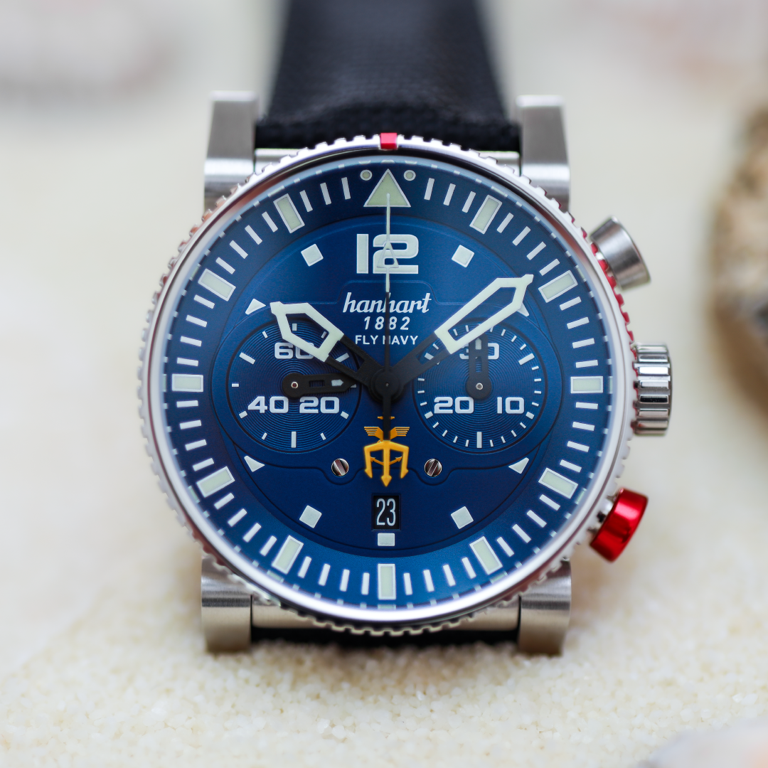 Hanhart PRIMUS Fly Navy in Steel | Men's watch available at Define Watches